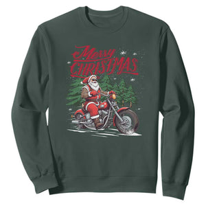 Christmas Motorcycle Santa Sweatshirt Funny Motorbike Rider Grandpa Merry Xmas TS10 Dark Forest Green Print Your Wear