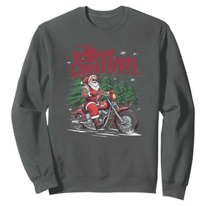 Christmas Motorcycle Santa Sweatshirt Funny Motorbike Rider Grandpa Merry Xmas TS10 Dark Heather Print Your Wear