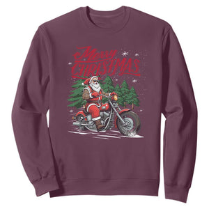 Christmas Motorcycle Santa Sweatshirt Funny Motorbike Rider Grandpa Merry Xmas TS10 Maroon Print Your Wear