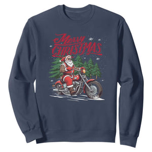 Christmas Motorcycle Santa Sweatshirt Funny Motorbike Rider Grandpa Merry Xmas TS10 Navy Print Your Wear