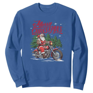 Christmas Motorcycle Santa Sweatshirt Funny Motorbike Rider Grandpa Merry Xmas TS10 Royal Blue Print Your Wear