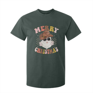 Christmas Cowboy T Shirt For Kid Vintage 90s Western Groovy Santa Claus Xmas Vibes TS10 Dark Forest Green Print Your Wear