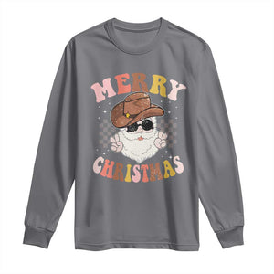 Christmas Cowboy Long Sleeve Shirt Vintage 90s Western Groovy Santa Claus Xmas Vibes TS10 Charcoal Print Your Wear