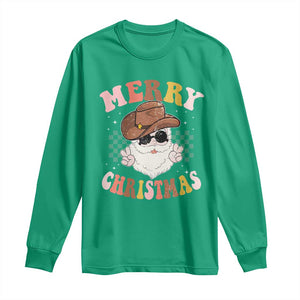 Christmas Cowboy Long Sleeve Shirt Vintage 90s Western Groovy Santa Claus Xmas Vibes TS10 Irish Green Print Your Wear