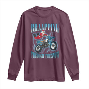 Dirt Bike Christmas Long Sleeve Shirt Brraaap Funny Motocross Biker Xmas Gift TS10 Maroon Print Your Wear