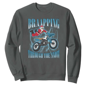 Dirt Bike Christmas Sweatshirt Brraaap Funny Motocross Biker Xmas Gift TS10 Dark Heather Print Your Wear