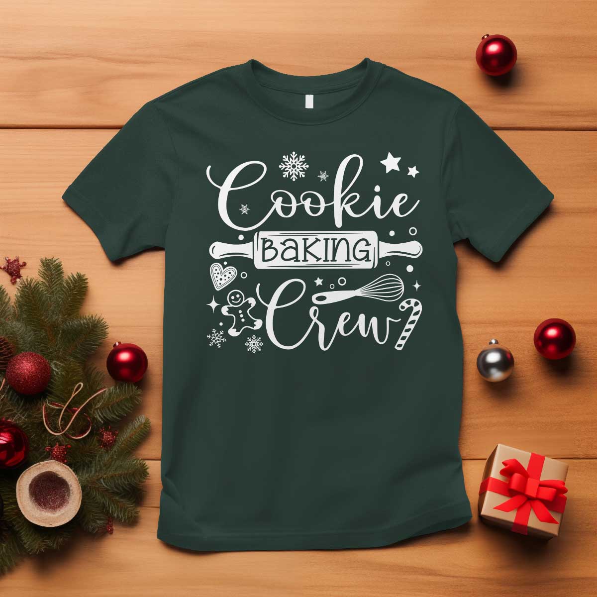 Family Baking Team T Shirt Funny Cookie Christmas Cookie Baking Crew TS10 Dark Forest Green Print Your Wear