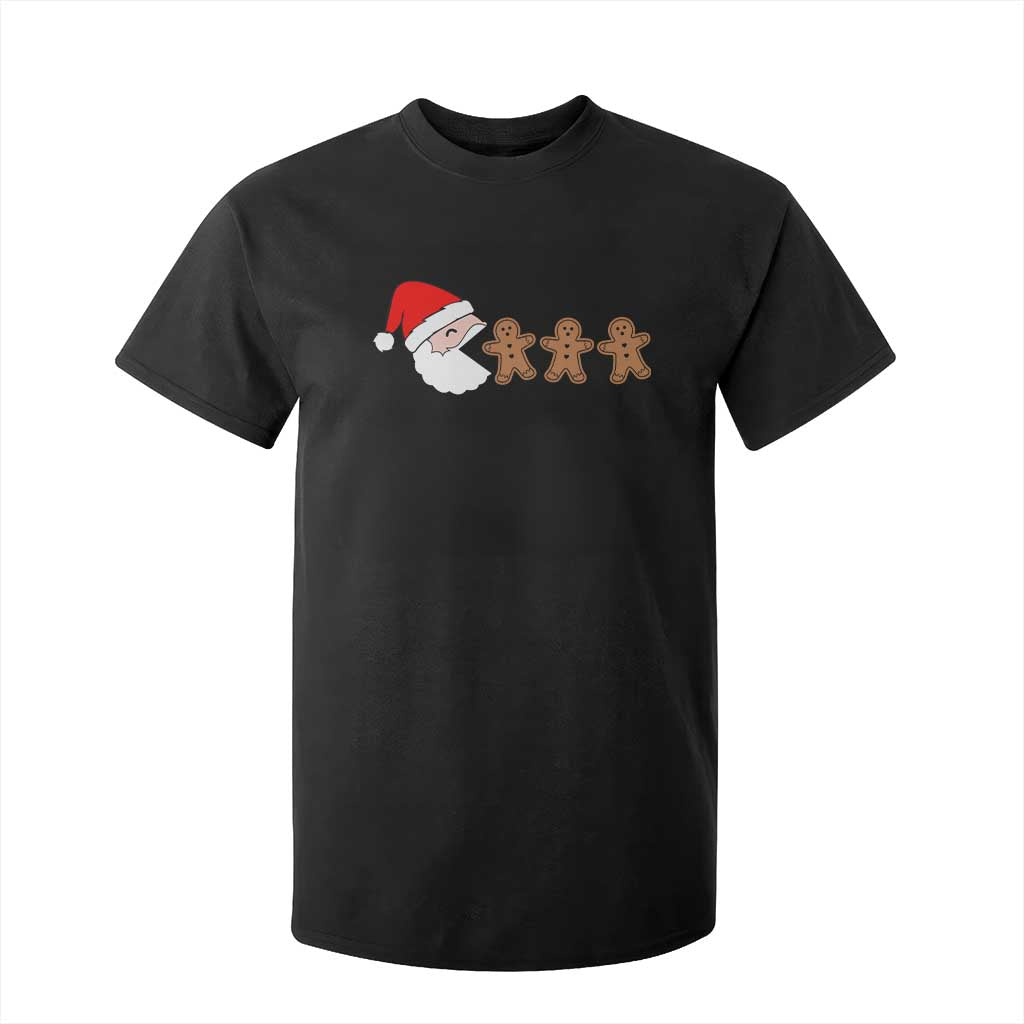 Funny Christmas T Shirt For Kid Santa Eating Gingerbread Men Gamer Men Women Kids TS10 Black Print Your Wear