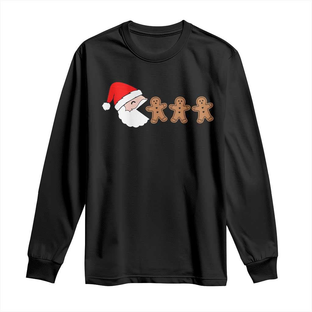 Funny Christmas Long Sleeve Shirt Santa Eating Gingerbread Men Gamer Men Women Kids TS10 Black Print Your Wear