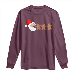 Funny Christmas Long Sleeve Shirt Santa Eating Gingerbread Men Gamer Men Women Kids TS10 Maroon Print Your Wear