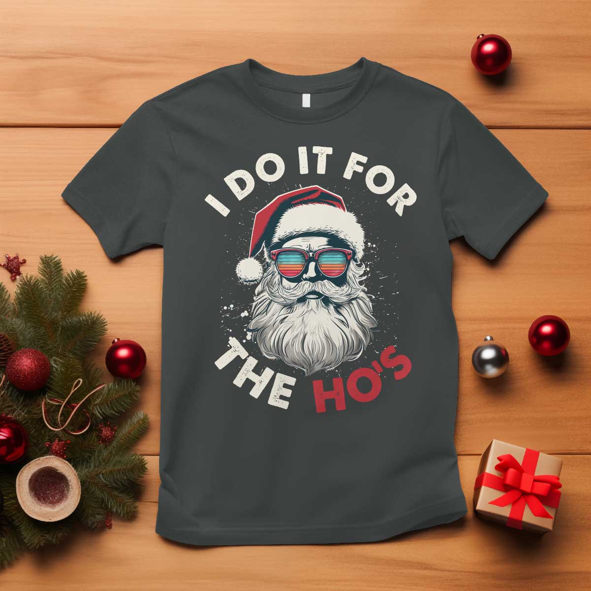 Funny Christmas T Shirt Santa I Do It For The Ho's TS10 Dark Heather Print Your Wear