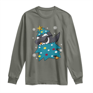 Christmas Penguin Long Sleeve Shirt Funny Animals Xmas Tree Lights Boys Kids TS10 Military Green Print Your Wear