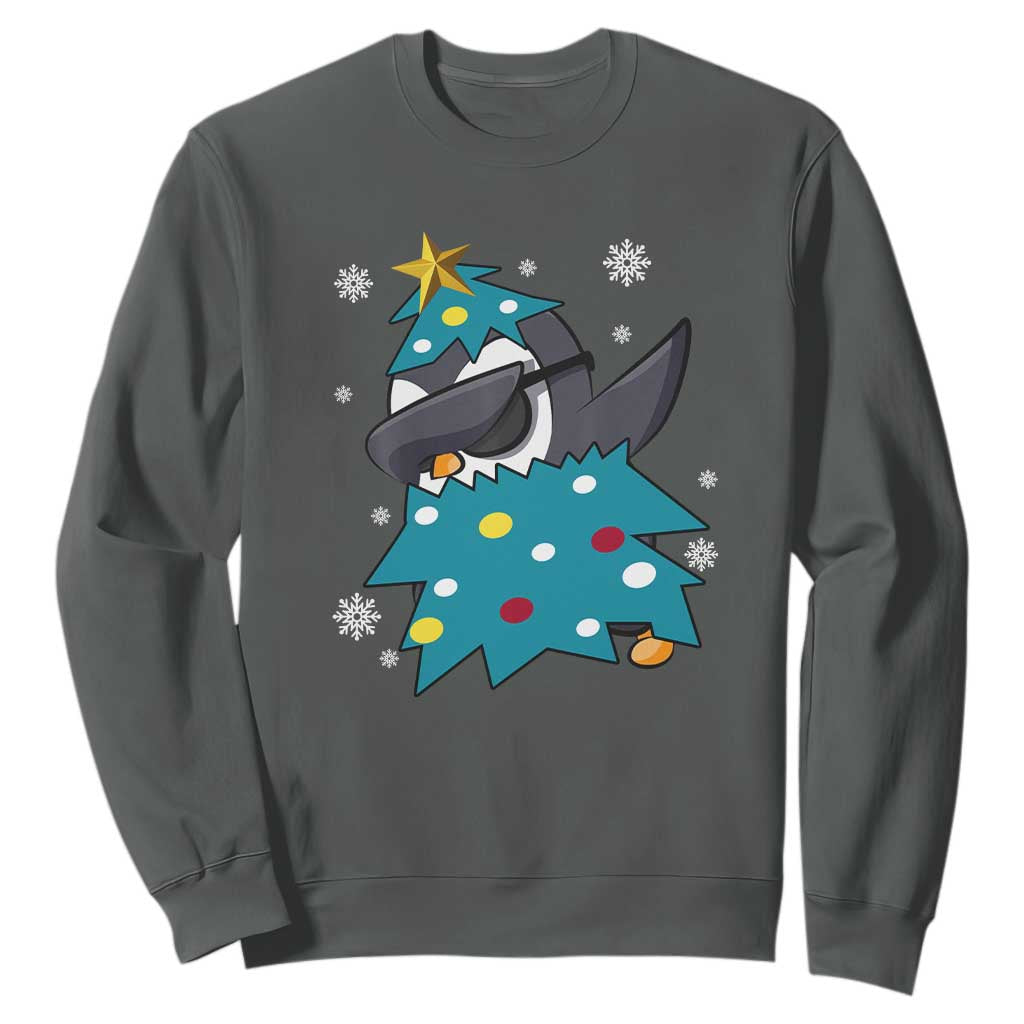 Christmas Penguin Sweatshirt Funny Animals Xmas Tree Lights Boys Kids TS10 Dark Heather Print Your Wear