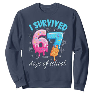 I Survived 67 Days of School Funny Six Seven Meme Sweatshirt Baseball Ice Cream Dripping TS10 Navy Print Your Wear