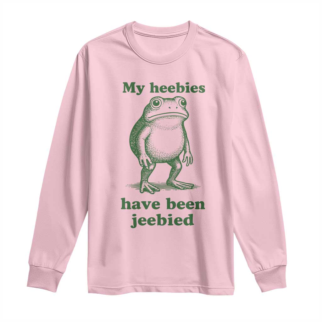 Funny Frog Long Sleeve Shirt My Heebies Have Been Jeebied Weirdcore Meme TS10 Light Pink Print Your Wear
