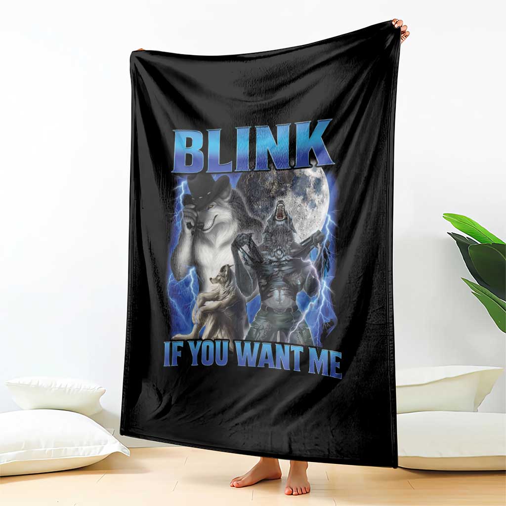 Funny Alpha Wolf Meme Throw Blanket Blink If You Want Me Bootleg Cringe Humor TS10 Print Your Wear