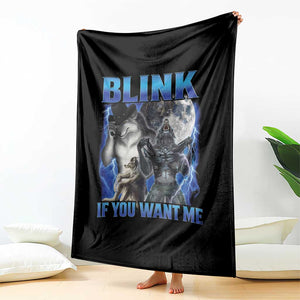 Funny Alpha Wolf Meme Throw Blanket Blink If You Want Me Bootleg Cringe Humor TS10 Print Your Wear