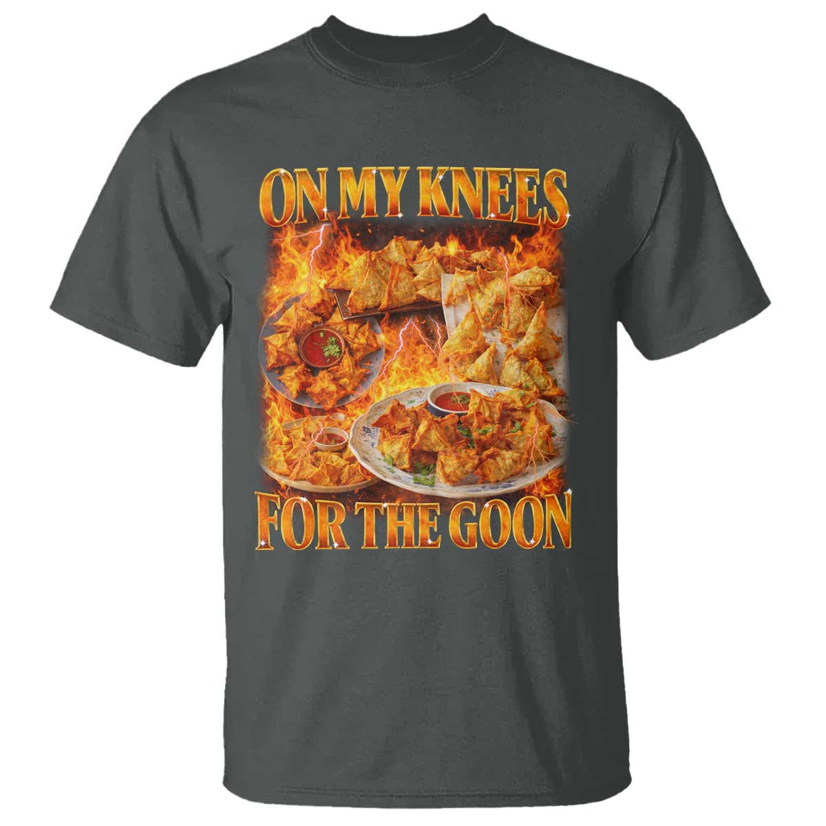 Funny Crab Rangoon Meme T Shirt Vintage 90s Style On My Knees Bootleg Graphic TS10 Dark Heather Print Your Wear
