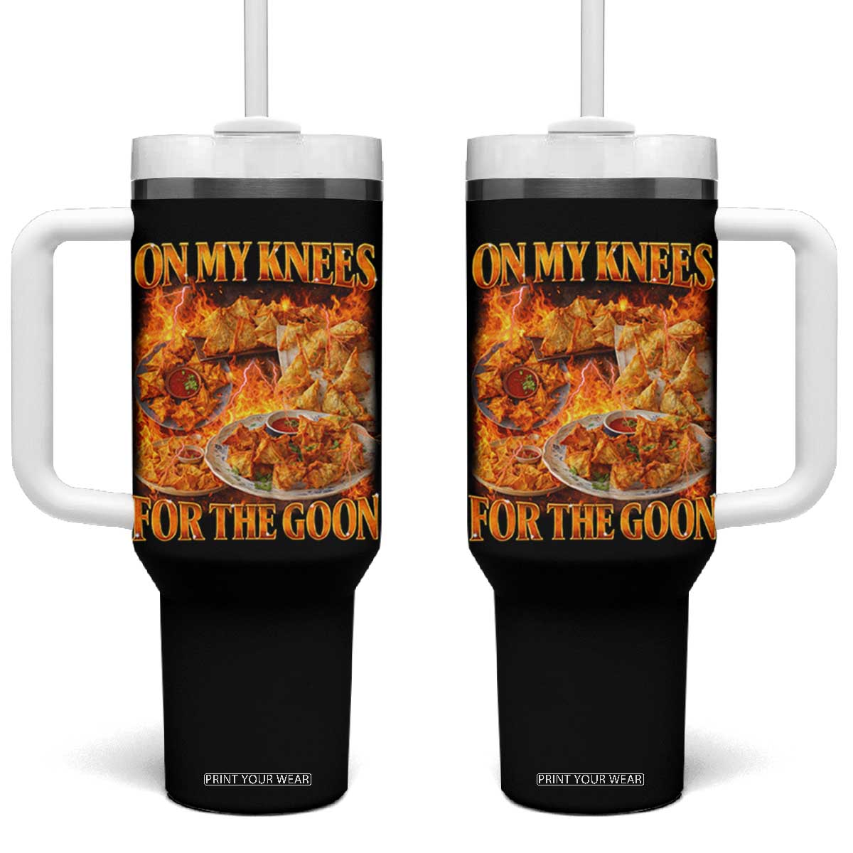 Funny Crab Rangoon Meme Tumbler With Handle Vintage 90s Style On My Knees Bootleg Graphic TS10 One Size: 40 oz Black Print Your Wear
