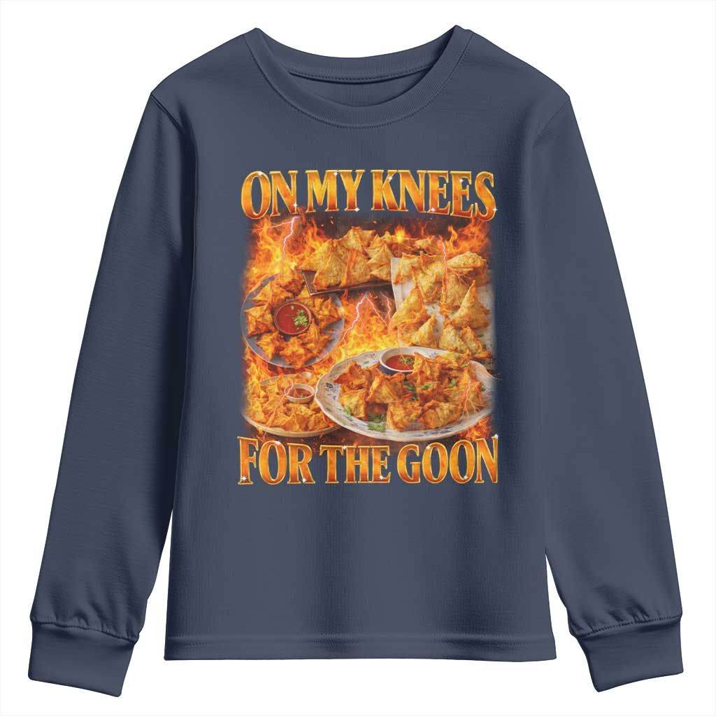 Funny Crab Rangoon Meme Youth Sweatshirt Vintage 90s Style On My Knees Bootleg Graphic TS10 Navy Print Your Wear