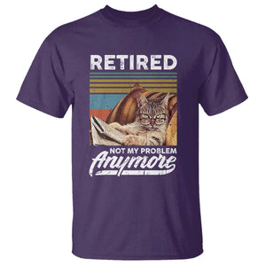 Funny Cat Retired T Shirt Not My Problem Anymore 90s Vintage Style TS10 Purple Print Your Wear