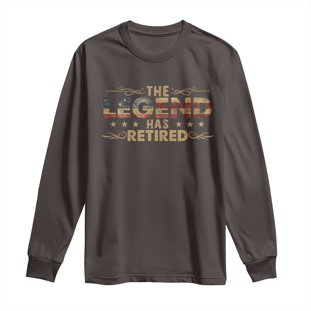The Legend Has Retired 2025 Long Sleeve Shirt Retro American Flag TS10 Dark Chocolate Print Your Wear