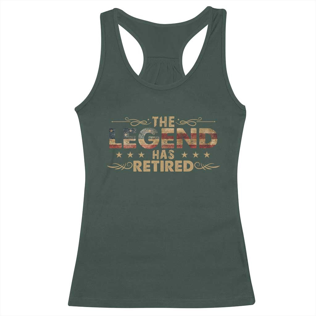 The Legend Has Retired 2025 Racerback Tank Top Retro American Flag TS10 Dark Forest Green Print Your Wear