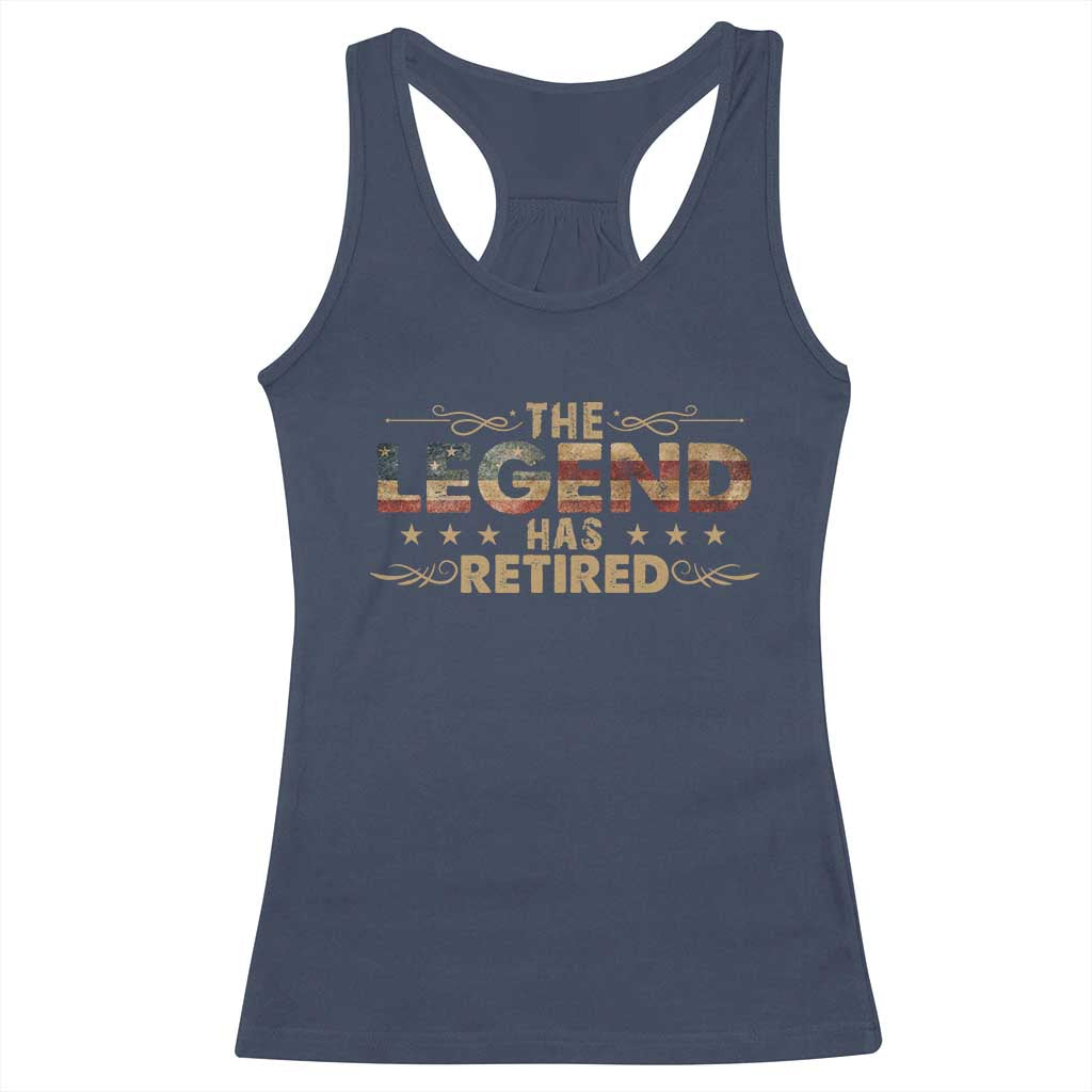 The Legend Has Retired 2025 Racerback Tank Top Retro American Flag TS10 Navy Print Your Wear