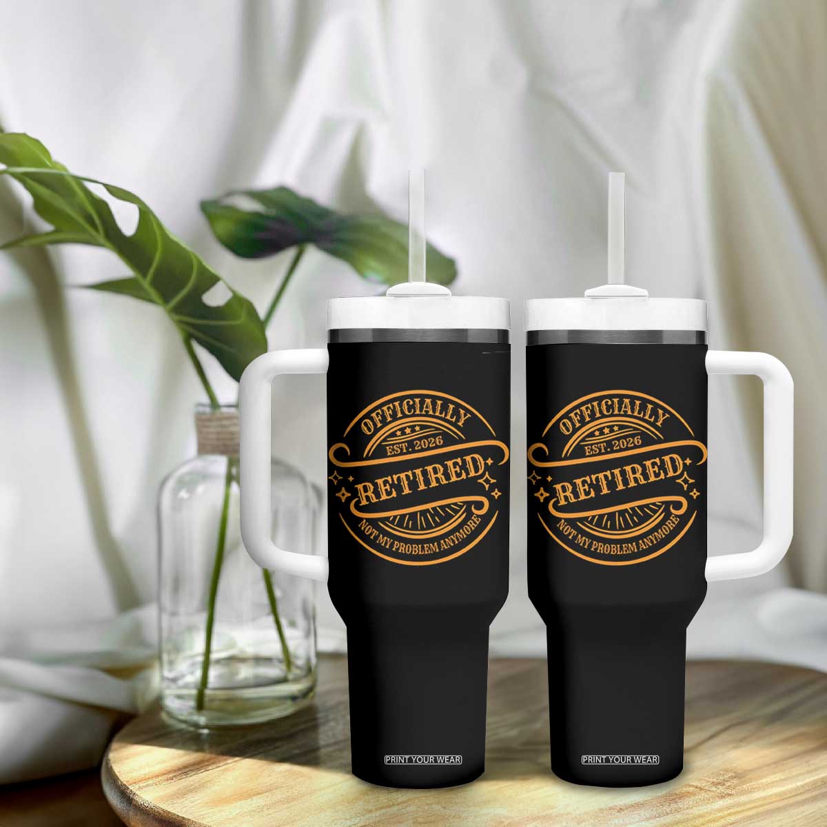 Retired Est 2026 Tumbler With Handle Not My Problem Anymore Vintage Retirement Gifts TS10 Print Your Wear