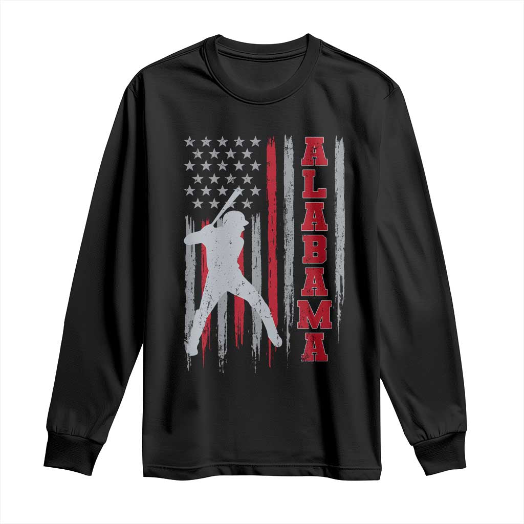 Alabama Fan Long Sleeve Shirt Vintage Bama Baseball Lovers American Flag AL State TS10 Black Print Your Wear