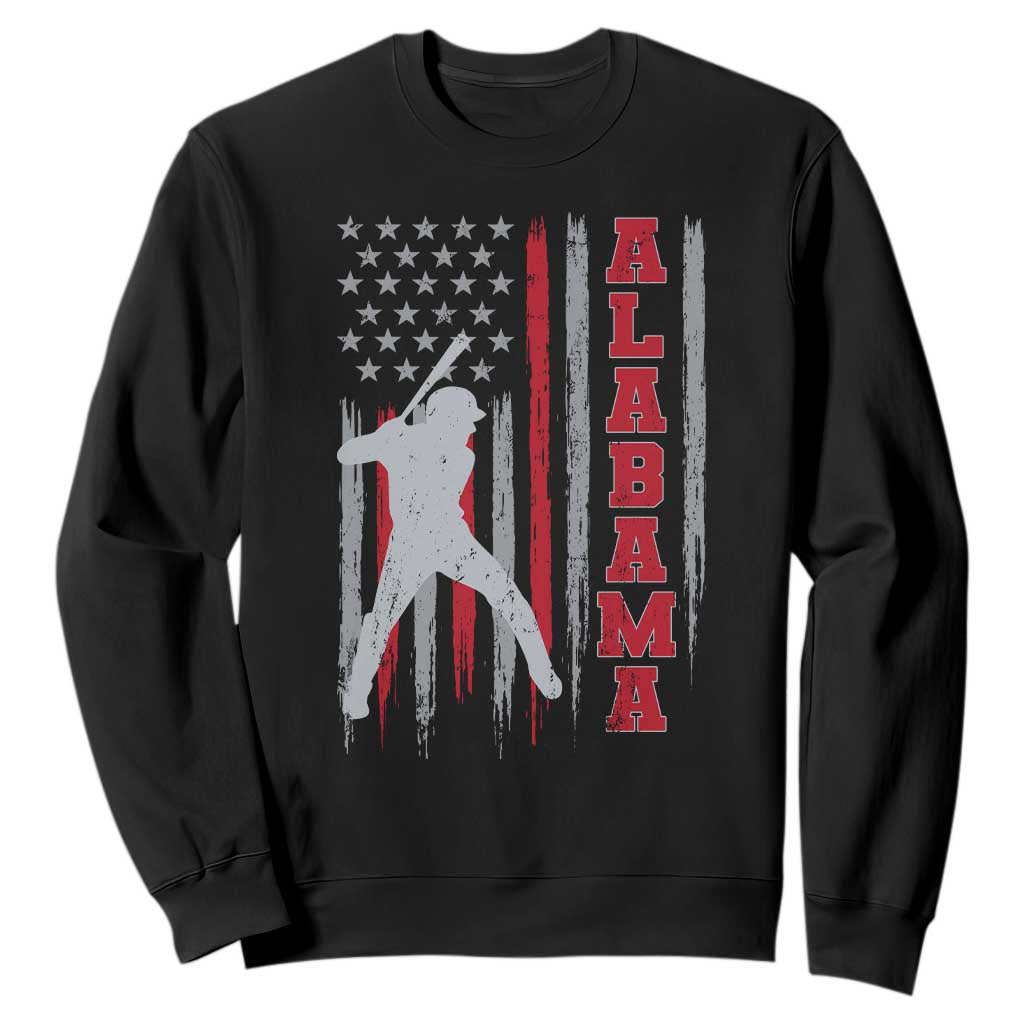 Alabama Fan Sweatshirt Vintage Bama Baseball Lovers American Flag AL State TS10 Black Print Your Wear