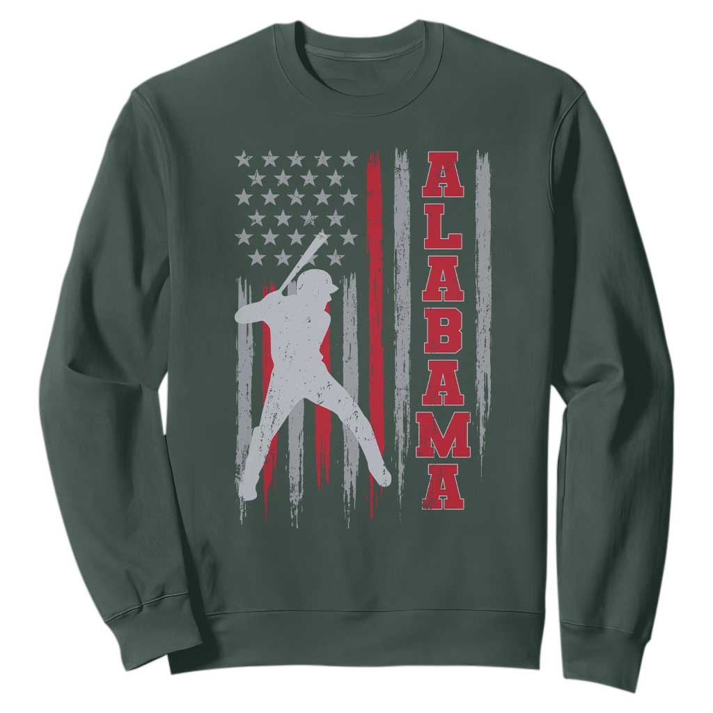 Alabama Fan Sweatshirt Vintage Bama Baseball Lovers American Flag AL State TS10 Dark Forest Green Print Your Wear