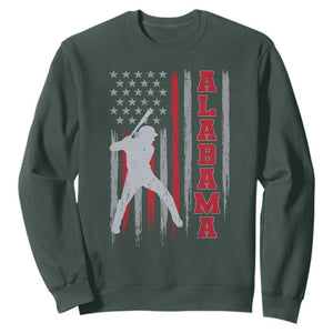 Alabama Fan Sweatshirt Vintage Bama Baseball Lovers American Flag AL State TS10 Dark Forest Green Print Your Wear