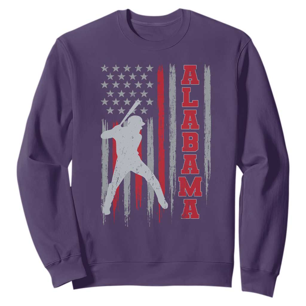 Alabama Fan Sweatshirt Vintage Bama Baseball Lovers American Flag AL State TS10 Purple Print Your Wear