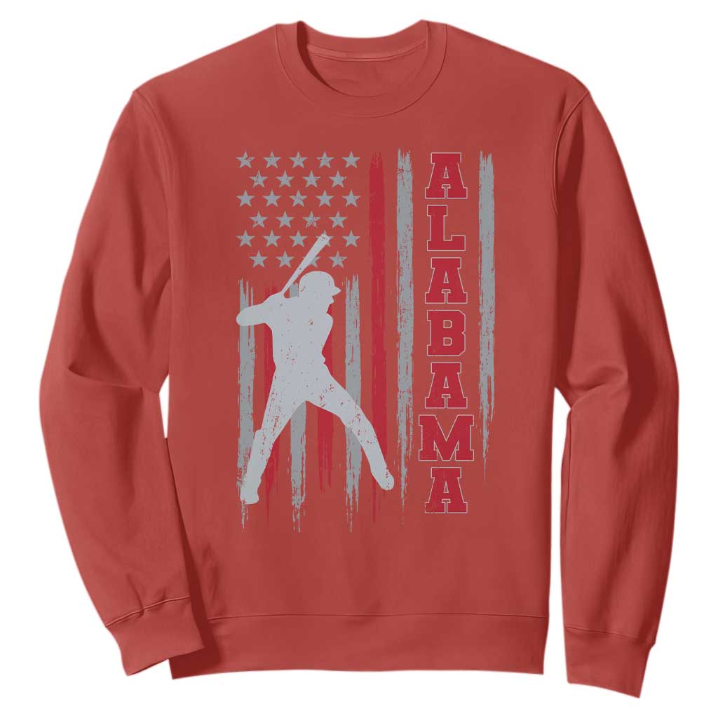 Alabama Fan Sweatshirt Vintage Bama Baseball Lovers American Flag AL State TS10 Red Print Your Wear