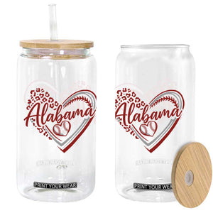 Alabama Fan Glass Can Bama Baseball Leopard Heart Graphic Game Day TS10 Print Your Wear