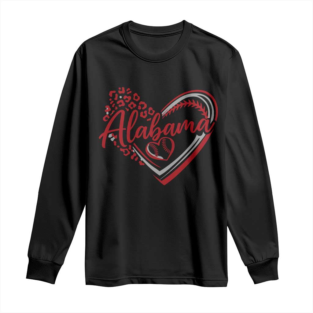 Alabama Fan Long Sleeve Shirt Bama Baseball Leopard Heart Graphic Game Day TS10 Black Print Your Wear