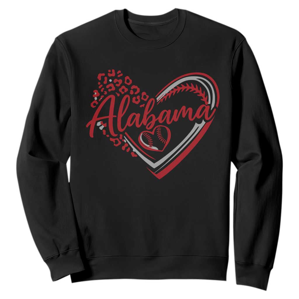 Alabama Fan Sweatshirt Bama Baseball Leopard Heart Graphic Game Day TS10 Black Print Your Wear