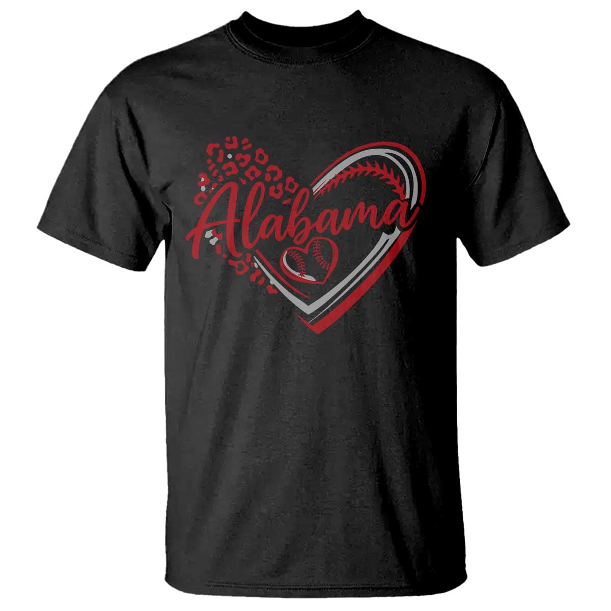 Alabama Fan T Shirt Bama Baseball Leopard Heart Graphic Game Day TS10 Black Print Your Wear