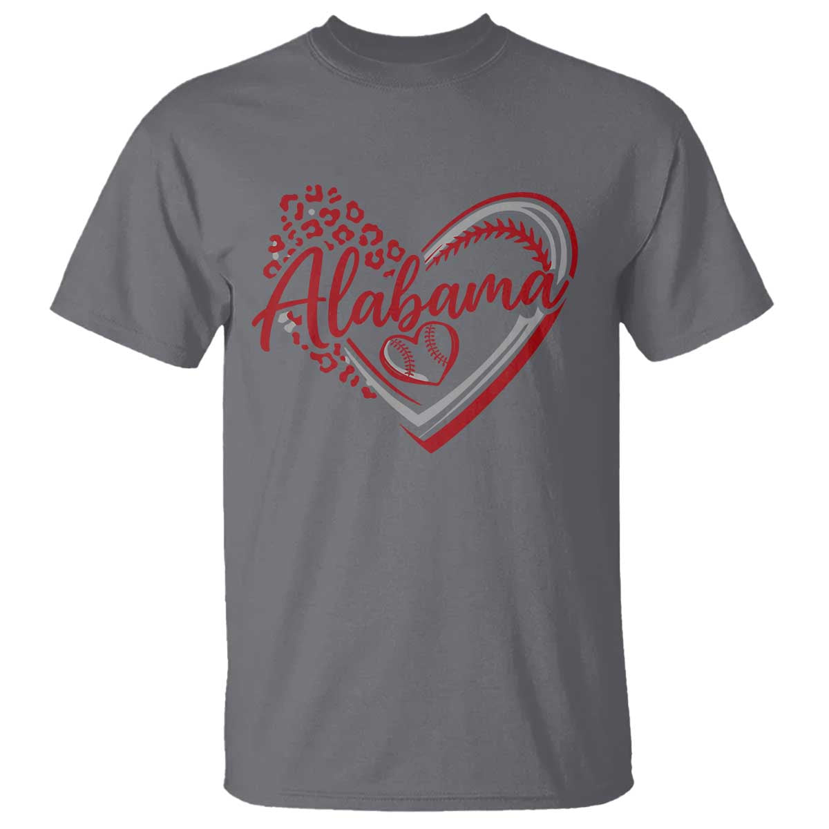 Alabama Fan T Shirt Bama Baseball Leopard Heart Graphic Game Day TS10 Charcoal Print Your Wear