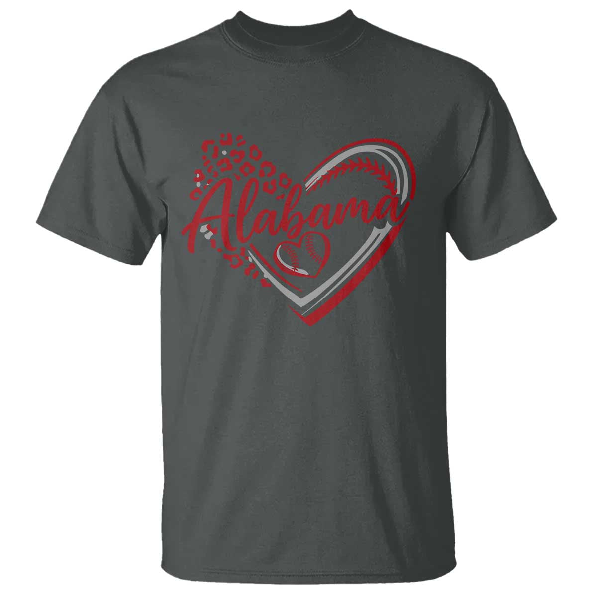 Alabama Fan T Shirt Bama Baseball Leopard Heart Graphic Game Day TS10 Dark Heather Print Your Wear