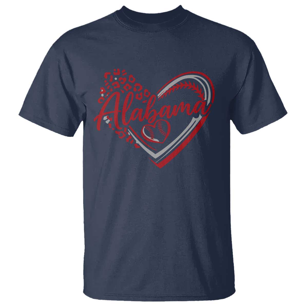 Alabama Fan T Shirt Bama Baseball Leopard Heart Graphic Game Day TS10 Navy Print Your Wear