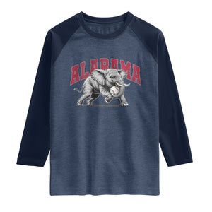 Alabama Fan Raglan Shirt Baseball Bama Mascot Game Day TS10 Heather Denim Navy Print Your Wear