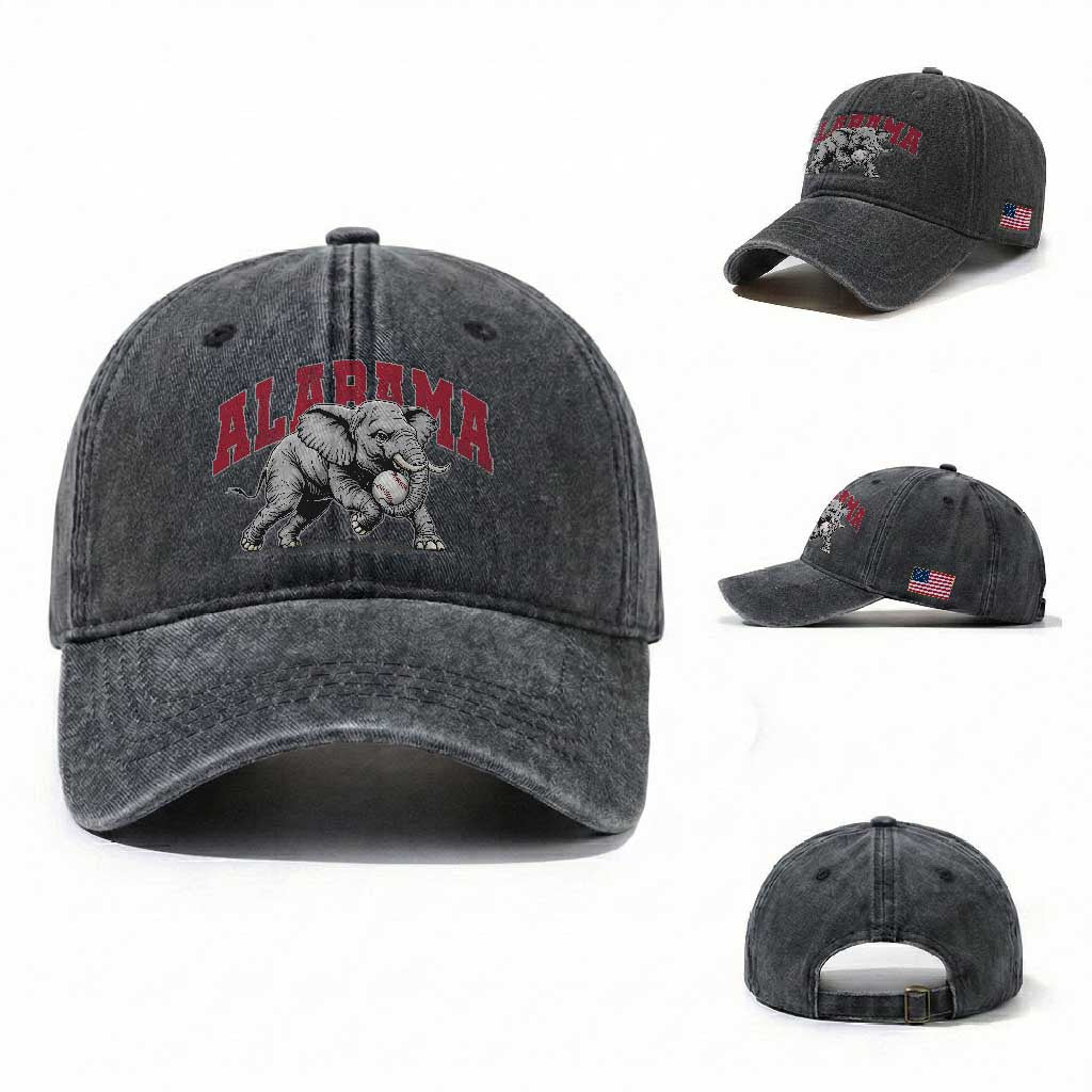 Alabama Fan Washed Cotton Baseball Cap - Baseball Bama Mascot Game Day TS10 Washed Cap Universal Fit Dark Gray Print Your Wear