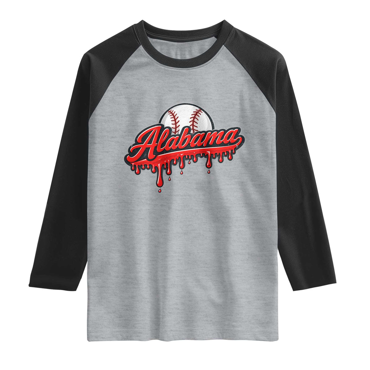 Alabama Baseball Raglan Shirt Bama Sports Team Game Day TS10 Heather Gray Black Print Your Wear