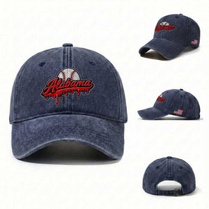 Alabama Baseball Washed Cotton Baseball Cap Bama Sports Team Game Day TS10 Washed Cap Universal Fit Navy Print Your Wear