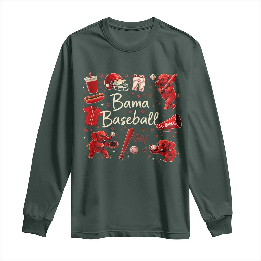 Alabama Baseball Long Sleeve Shirt Cute Trendy Bama Fan Game Day Doodle TS10 Dark Forest Green Print Your Wear