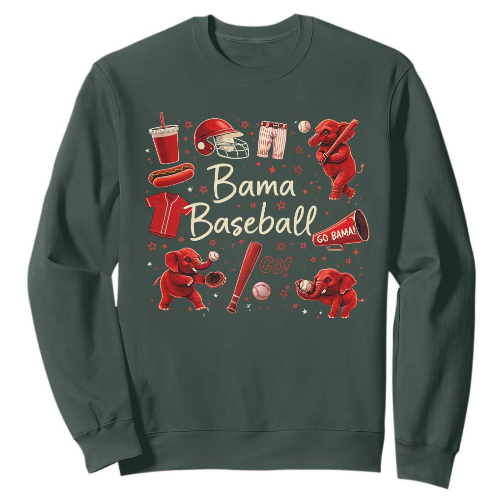 Alabama Baseball Sweatshirt Cute Trendy Bama Fan Game Day Doodle TS10 Dark Forest Green Print Your Wear