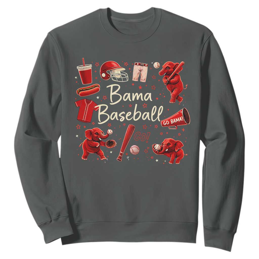 Alabama Baseball Sweatshirt Cute Trendy Bama Fan Game Day Doodle TS10 Dark Heather Print Your Wear