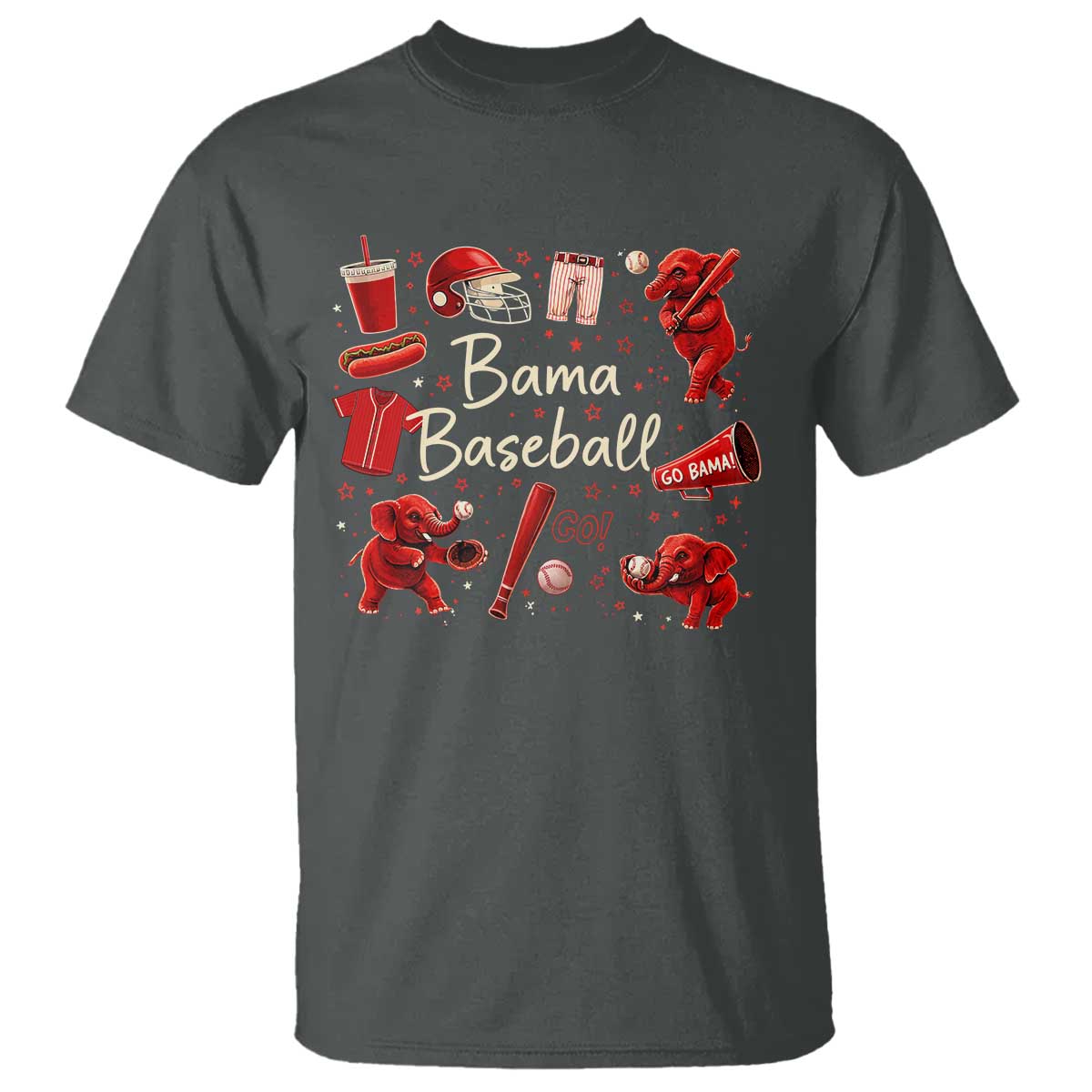 Alabama Baseball T Shirt Cute Trendy Bama Fan Game Day Doodle TS10 Dark Heather Print Your Wear